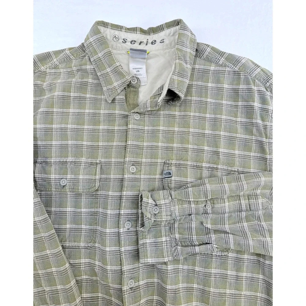 The North Face A5 Series Mens Large Plaid Button Up Shirt Green Cotton ATM8